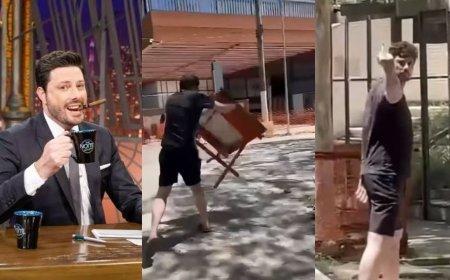 Danilo Gentili is outraged by construction work in front of his apartment and removes cones