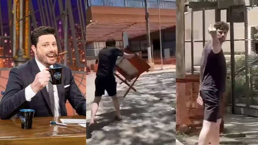 Danilo Gentili is outraged by construction work in front of his apartment and removes cones