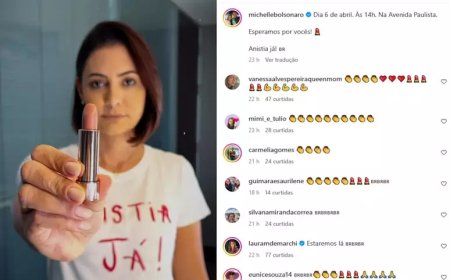 Michelle Bolsonaro takes lipstick from her pocket and agitates protesters on Paulista Avenue