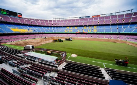 Turf installation begins at the renovated Spotify Camp Nou