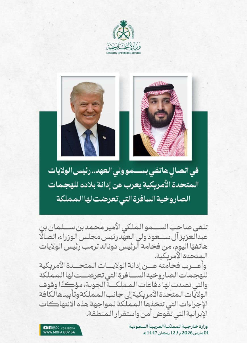 US President Condemns Missile Attacks Against Saudi Arabia and Reaffirms Full Support for the Kingdom